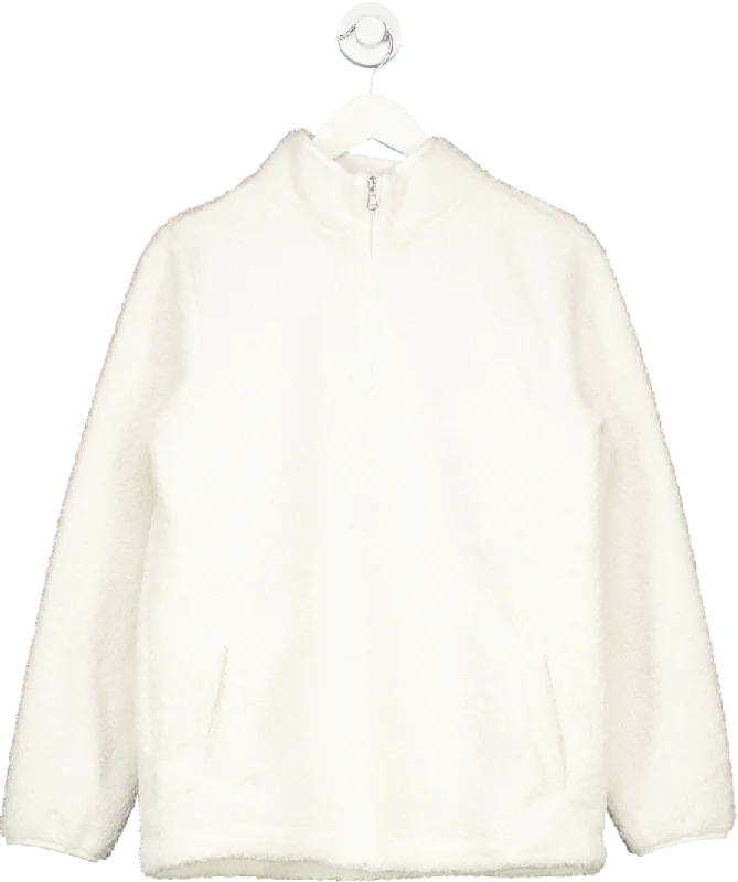 Crew Clothing Company White Borg Lounge Half Zip Sweatshirt In Marshmallow UK 8 Hoodie with Hem Elastic Stretchable Comfortable