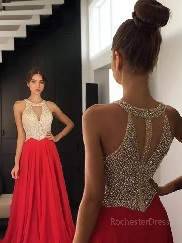 A-Line/Princess Halter Sweep Train Chiffon Evening Dresses With Beading Bodycon Club Sequined A-Line/Princess Halter Sweep Train Chiffon Evening Dresses With Beading Bodycon Club Sequined