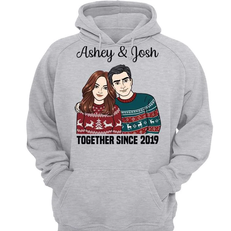 Together Since Couple Embracing Personalized Hoodie Sweatshirt Hoodie with Rhinestones Sparkly Elegant