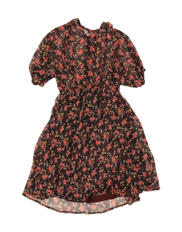 VINTAGE Womens A-Line Dress UK 12 Medium Black Floral Tunics Custom made