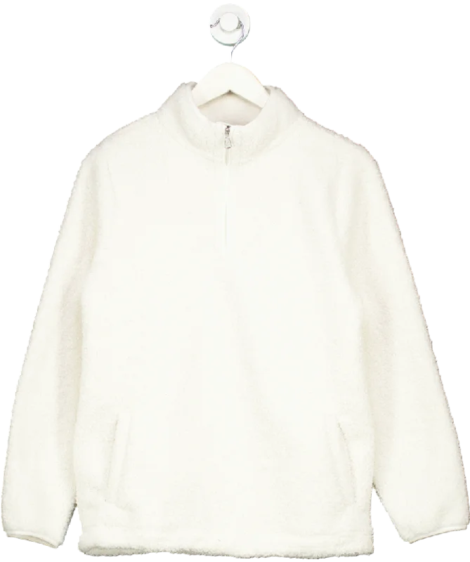 Crew Clothing Company White Borg Lounge Half Zip Sweatshirt In Marshmallow UK 8 Hoodie with Hem Drawcord Adjustable Customizable