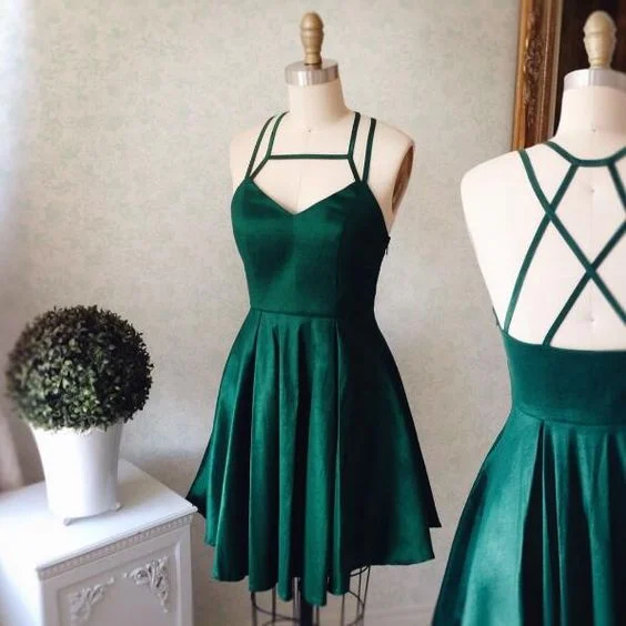 Cute A-line Short Green Satin Backless Inexpensive Prom Dress Homecoming Dress Online Tunics Floral girly Cute A-line Short Green Satin Backless Inexpensive Prom Dress Homecoming Dress Online Tunics Floral girly