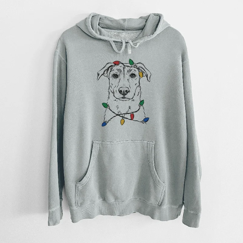 Christmas Lights Peanut the Lab Mix - Unisex Pigment Dyed Hoodie Hoodie with Double Zipper Versatile Adjustable