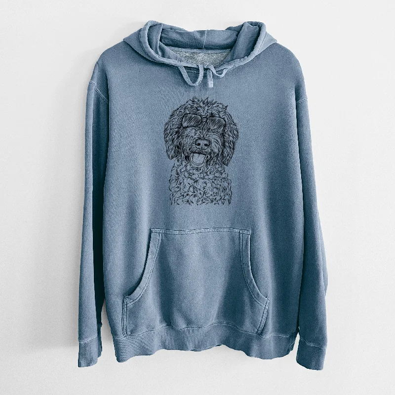 Aviator Jack the Chocolate Labradoodle - Unisex Pigment Dyed Hoodie Hoodie with Metallic Shiny Futuristic