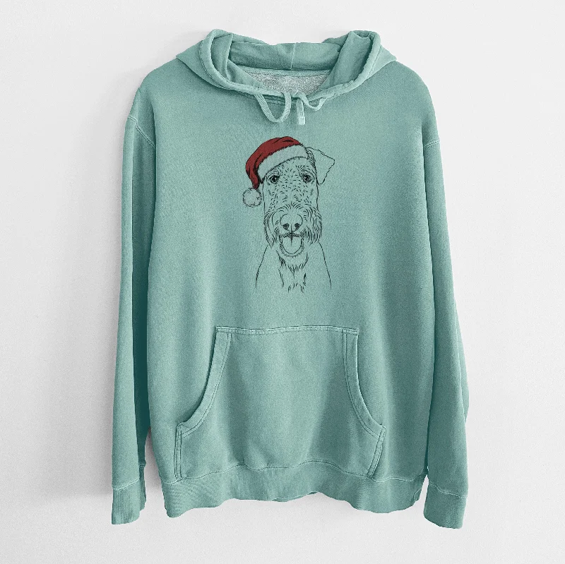 Santa Hat Andy the Airedale Terrier - Unisex Pigment Dyed Hoodie Hoodie with Print Artistic Unique