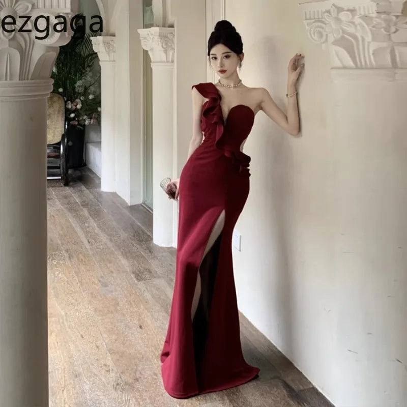 Yipinpay Elegant Dresses Women Sexy Diagonal Collar Irregular Off Shoulder Ruffles Backless Slim Split Mermaid Dress Party Ladies Elegant Long Evening Yipinpay Elegant Dresses Women Sexy Diagonal Collar Irregular Off Shoulder Ruffles Backless Slim Split Mermaid Dress Party Ladies Elegant Long Evening
