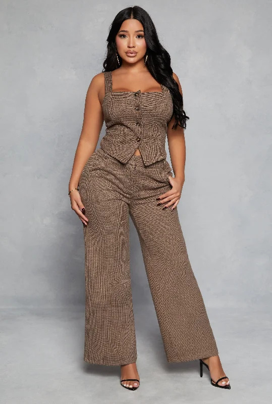 Houndstooth Wide Leg Dress Pant Comfortable Wide-Leg Pants