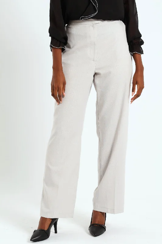 Extended Tab Linen Wide Leg Pant - Grey Relaxed Fit Trousers