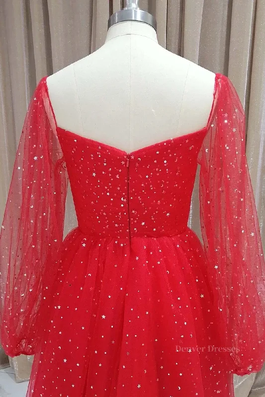 Short Red Long Sleeves Tulle Prom Dresses, Short Red Long Sleeves Formal Homecoming Dresses Tunics Cozy soft Short Red Long Sleeves Tulle Prom Dresses, Short Red Long Sleeves Formal Homecoming Dresses Tunics Cozy soft