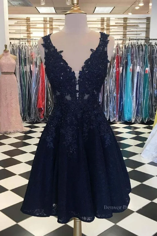 A Line V Neck Short Dark Navy Blue Lace Prom Dresses, Dark Navy Blue Lace Homecoming Graduation Dresses Tunics Sale discount A Line V Neck Short Dark Navy Blue Lace Prom Dresses, Dark Navy Blue Lace Homecoming Graduation Dresses Tunics Sale discount