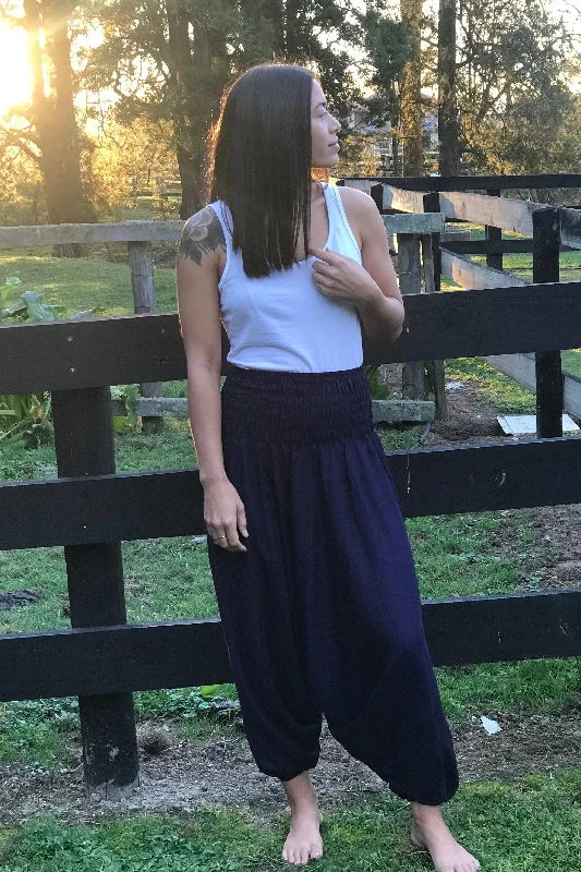 Plain Navy Harem Pants-Free Size Chic Faux Leather Pants