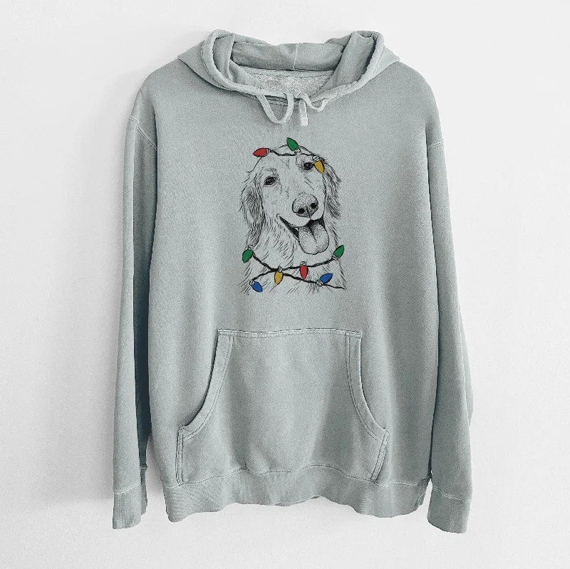 Christmas Lights Shelby the Golden Retriever - Unisex Pigment Dyed Hoodie Cotton Hoodie Fleece Lining Warmth Christmas Lights Shelby the Golden Retriever - Unisex Pigment Dyed Hoodie Cotton Hoodie Fleece Lining Warmth