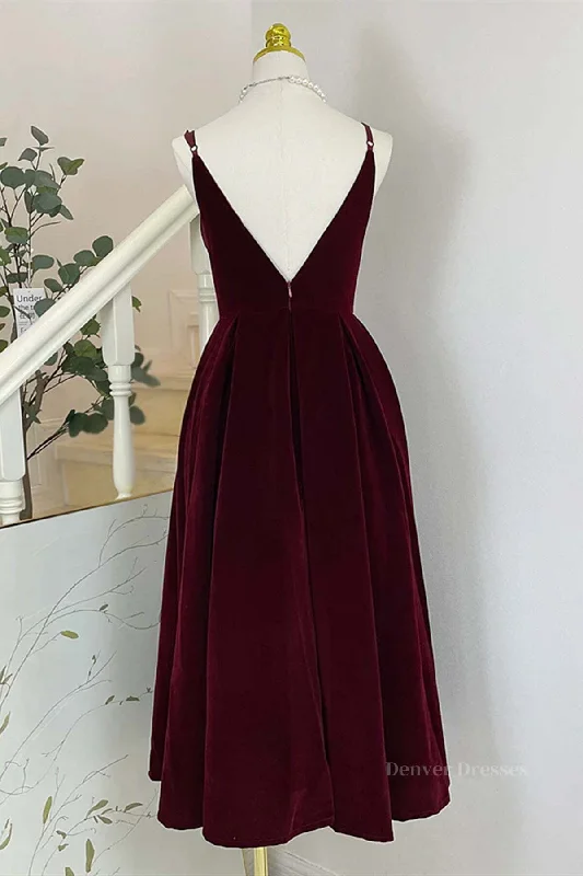A Line V Neck Burgundy Black Tea Length Prom Dresses, Short Black Wine Red Formal Homecoming Dresses Tunics Versatile all-occasion A Line V Neck Burgundy Black Tea Length Prom Dresses, Short Black Wine Red Formal Homecoming Dresses Tunics Versatile all-occasion