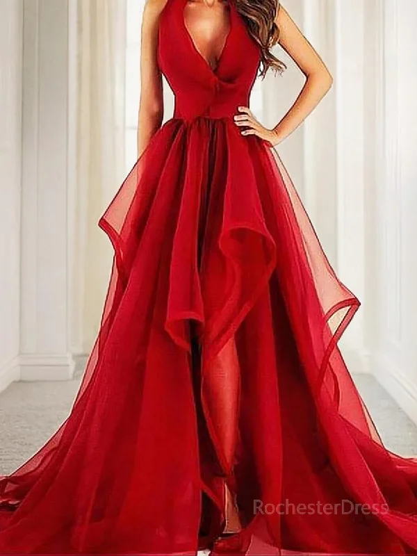 A-Line/Princess V-neck Court Train Organza Evening Dresses With Ruffles Tunics Sophisticated sleek A-Line/Princess V-neck Court Train Organza Evening Dresses With Ruffles Tunics Sophisticated sleek