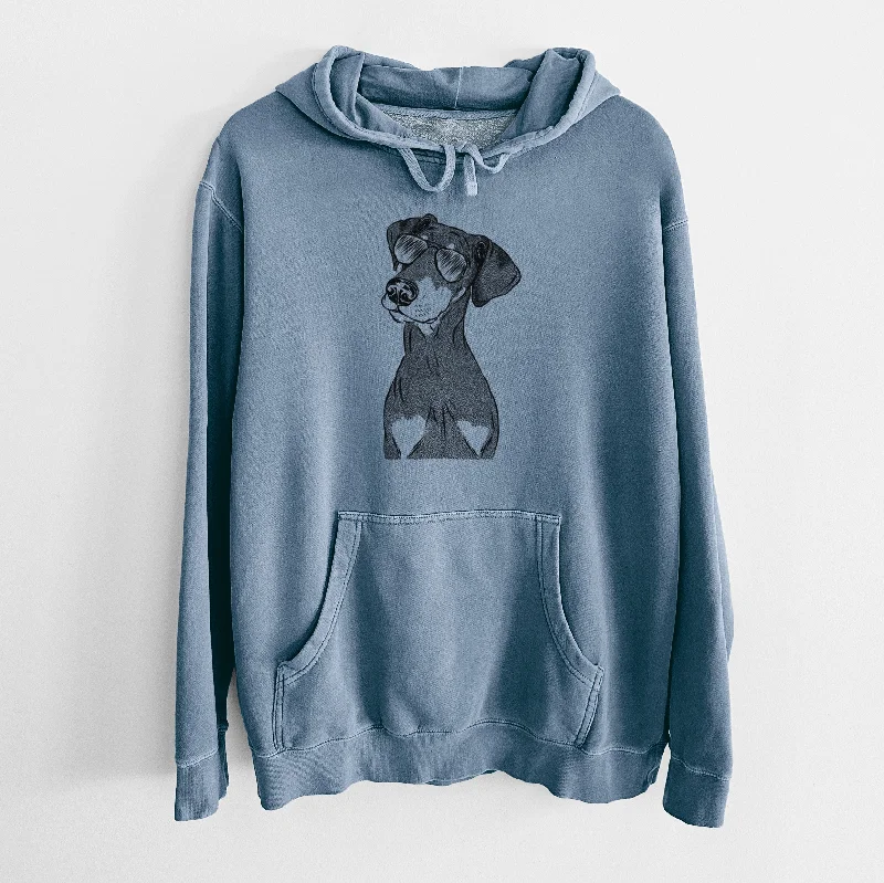 Aviator Iroh the Doberman Pinscher - Unisex Pigment Dyed Hoodie Hoodie with Earth Tones Natural Calm