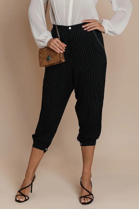 Pinstriped Pants with embroidered details by BYNES NEW YORK | Apparel & Accessories Slim-Fit Leggings