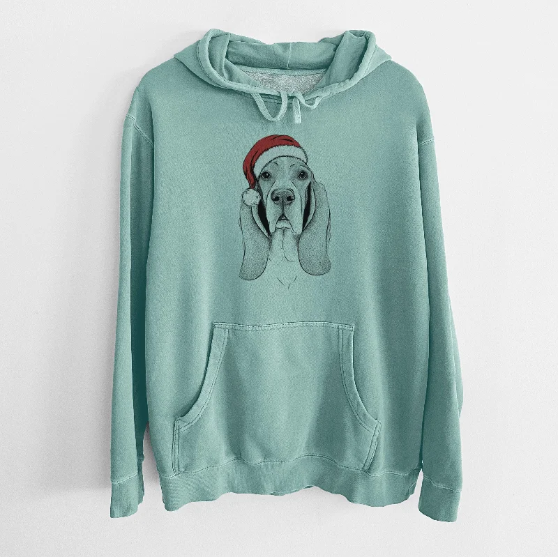 Santa Hat Buckley the Basset Hound - Unisex Pigment Dyed Hoodie Hoodie with Magnetic Closure Innovative Modern