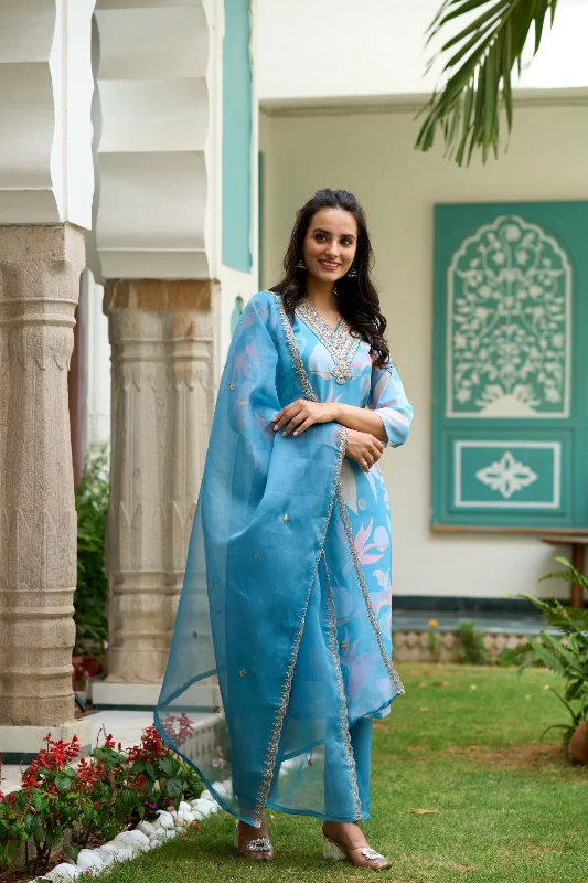 Women V-Neck Sequence Embroidered Work Viscose Tabby Fabric Kurta & Pant Set Comes With Organza Dupatta Relaxed Linen Pants Women V-Neck Sequence Embroidered Work Viscose Tabby Fabric Kurta & Pant Set Comes With Organza Dupatta Relaxed Linen Pants