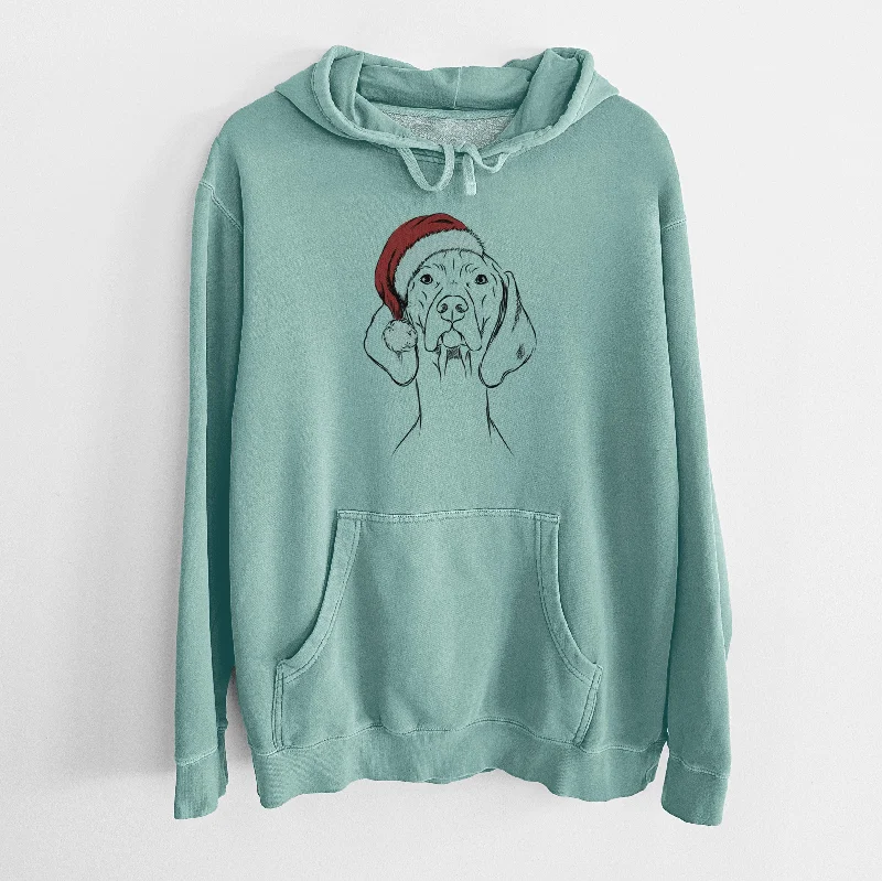 Santa Hat Sawyer the Vizsla - Unisex Pigment Dyed Hoodie Hoodie with Pocket Utility Practical