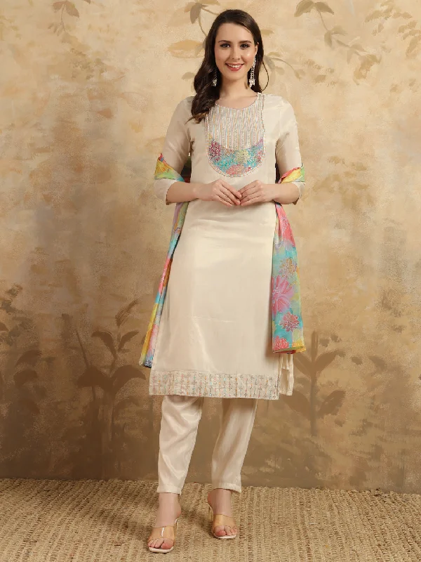 Women Round Neck Embroidered Work Simar Fabric Kurta & Pant With Dupatta Set Cozy Knit Pants Women Round Neck Embroidered Work Simar Fabric Kurta & Pant With Dupatta Set Cozy Knit Pants