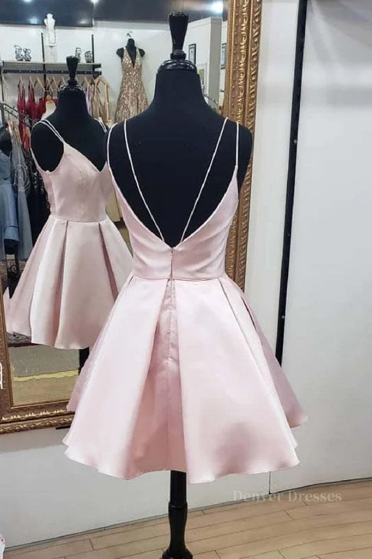 Cute V Neck Open Back Pink Short Prom Dress, Backless Pink Homecoming Dress, Short Pink Formal Evening Dress Tunics Stylish modern Cute V Neck Open Back Pink Short Prom Dress, Backless Pink Homecoming Dress, Short Pink Formal Evening Dress Tunics Stylish modern