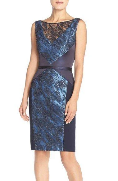 Theia - 882644SC Illusion Bateau Short Sheath Dress Tunics New arrival