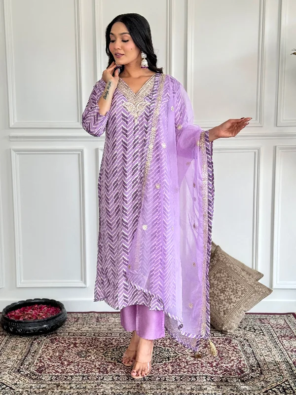 Women V Neck Embroidered Work Silk Fabric Kurta & Pant With Dupatta Set Stylish Paperbag Waist Pants