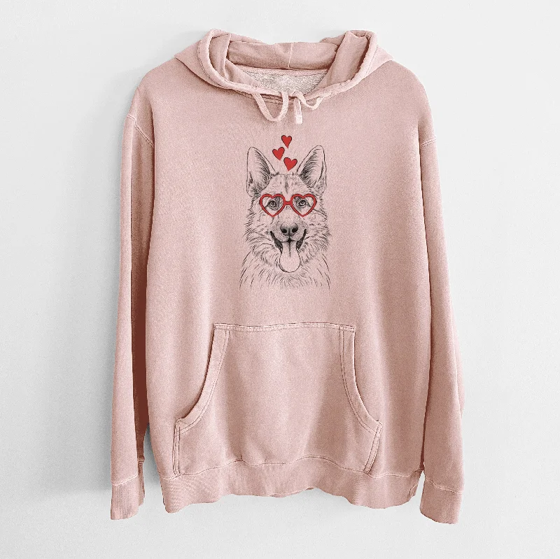 Valentine Grace the German Shepherd - Unisex Pigment Dyed Hoodie Hoodie with Strings Custom Fit Adjustable