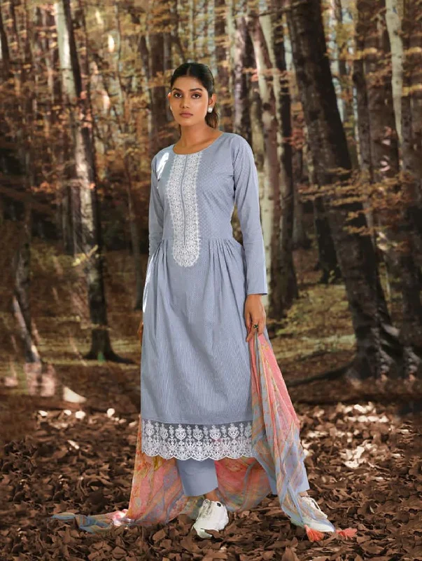 Women Unstitched Lawn Cotton Blue Suit Dress Material with Embroidery sweetheart Neckline Romantic Women Unstitched Lawn Cotton Blue Suit Dress Material with Embroidery sweetheart Neckline Romantic