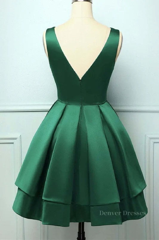 Cute V Neck and V Back Layered Green Short Prom Dress, Short Green Homecoming Dress, Green Formal Evening Dress Tunics Versatile functional Cute V Neck and V Back Layered Green Short Prom Dress, Short Green Homecoming Dress, Green Formal Evening Dress Tunics Versatile functional