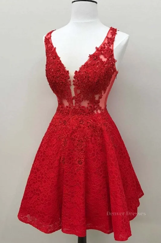 Short V Neck Lace Prom Dresses, Short Red V Neck Lace Homecoming Graduation Dresses Tunics New arrival Short V Neck Lace Prom Dresses, Short Red V Neck Lace Homecoming Graduation Dresses Tunics New arrival