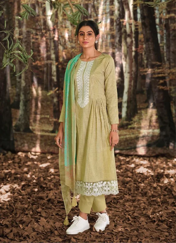 Women Unstitched Lawn Cotton Green Suit Dress Material with Embroidery Tunics Print Colorful Women Unstitched Lawn Cotton Green Suit Dress Material with Embroidery Tunics Print Colorful