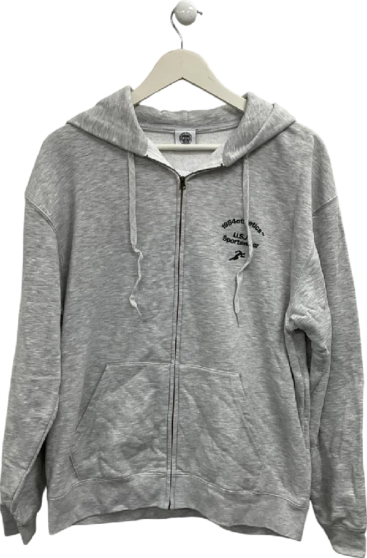 Independent Culture Club Grey Running Club Zip Through Hoodie UK L Hoodie with Contrast Stitching Detailed Premium