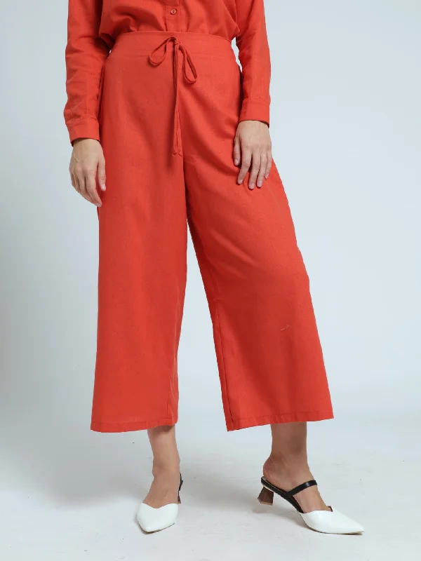 Flat Front Pull-On Wideleg Culotte Pants - Burnt Orange Soft Wool Pants