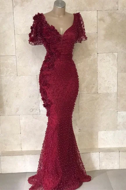 Long Evening dress burgundy with sleeves Cowl Neckline Elegant