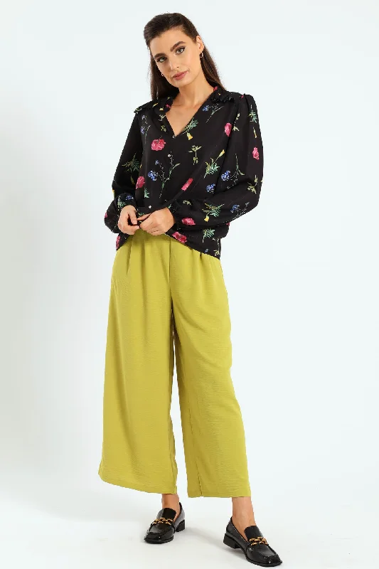 Pull On Pleat Front Wideleg Capri Pants - Chartreuse High-Waist Jogger Pants