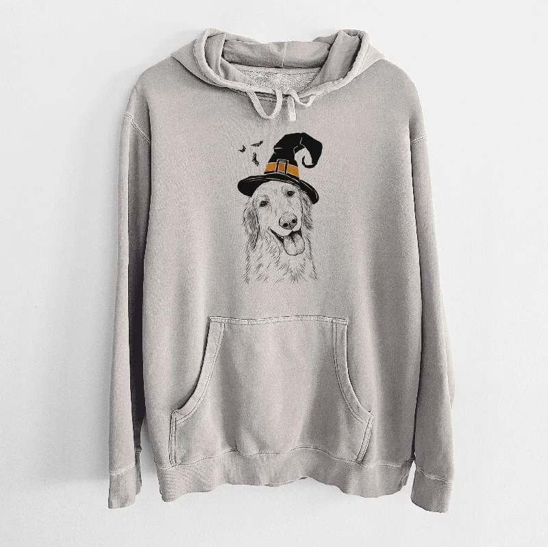 Witch Shelby the Golden Retriever - Unisex Pigment Dyed Hoodie Hoodie with Typography Text Message Witch Shelby the Golden Retriever - Unisex Pigment Dyed Hoodie Hoodie with Typography Text Message