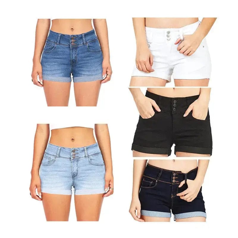Waist-tight Denim Elastic Color Cloth Shorts Hot Pants Women Sleek Black Pants