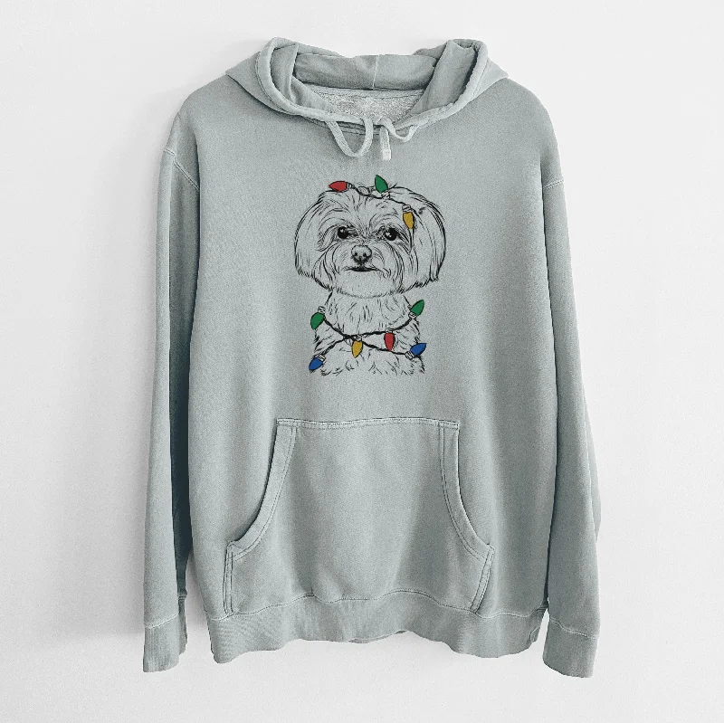 Christmas Lights Willow the Maltese - Unisex Pigment Dyed Hoodie Hoodie with Cropped Fit Short Trendy