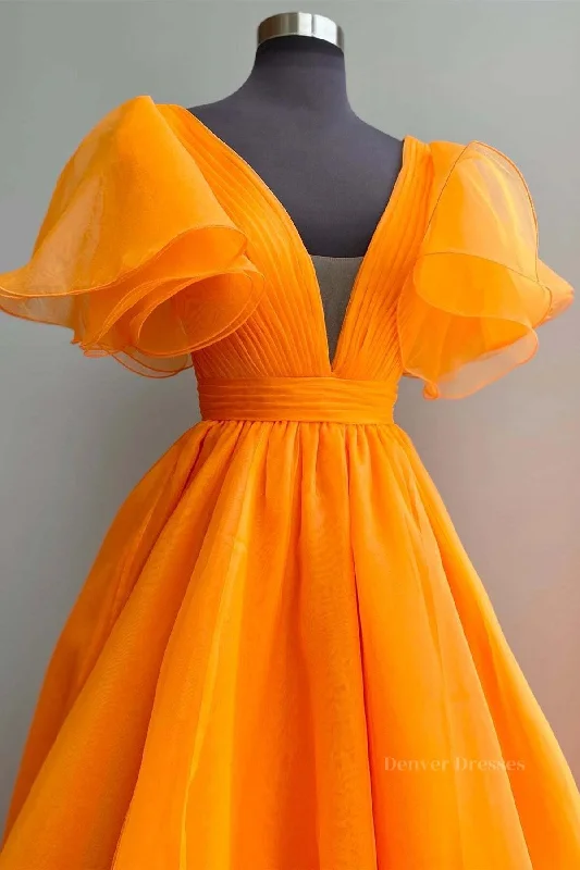 Short Sleeves Orange Long Prom Dresses, Orange Long Formal Evening Dresses Pencil Office Professional Short Sleeves Orange Long Prom Dresses, Orange Long Formal Evening Dresses Pencil Office Professional