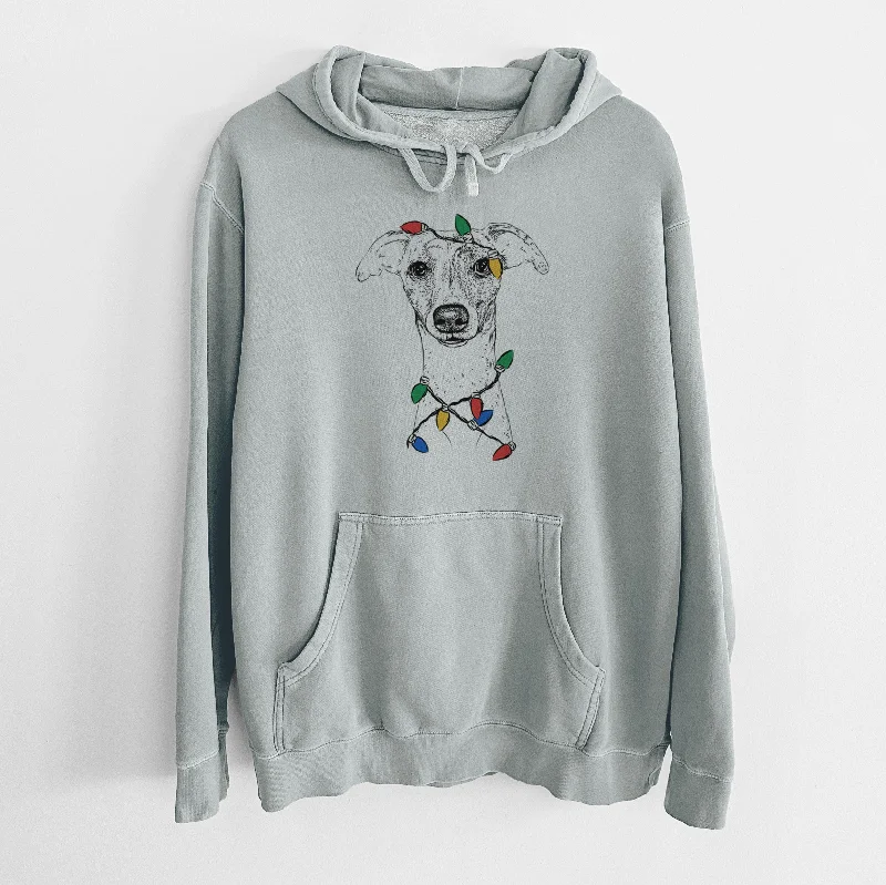Christmas Lights Twiggy the Whippet - Unisex Pigment Dyed Hoodie Oversized Hoodie Comfort Casual