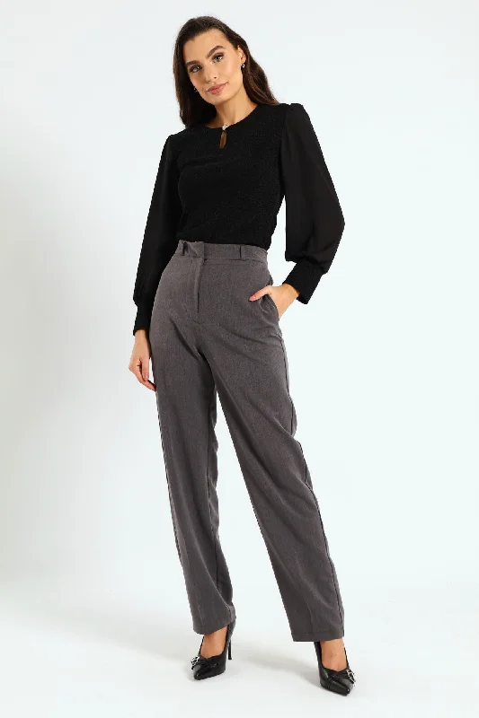Cigarette Tailored Pants - Grey Casual Track Pants