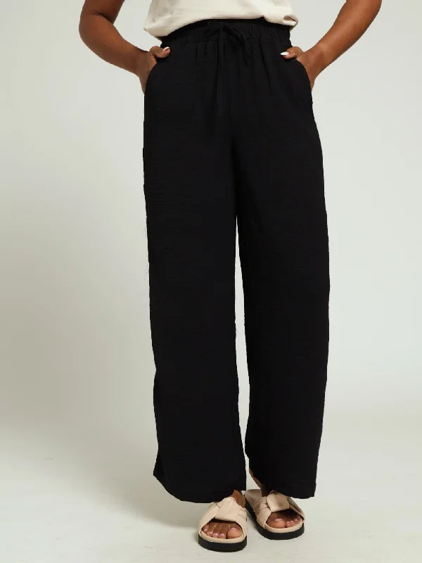 Pull On Hammered Wideleg Pants - Black Chic Checkered Pants