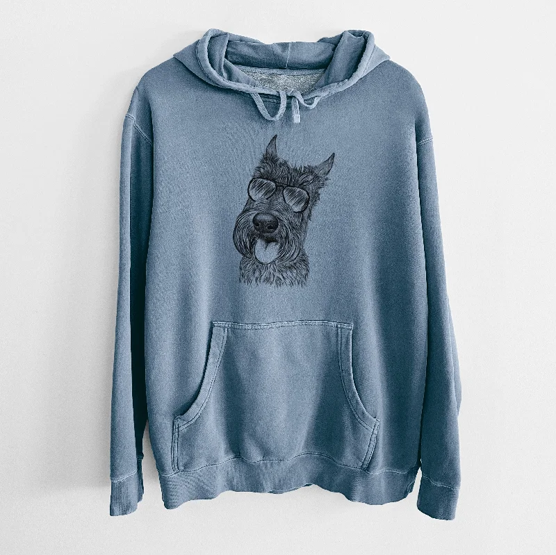 Aviator Magnus the Scottish Terrier - Unisex Pigment Dyed Hoodie Hoodie with Lace Feminine Delicate