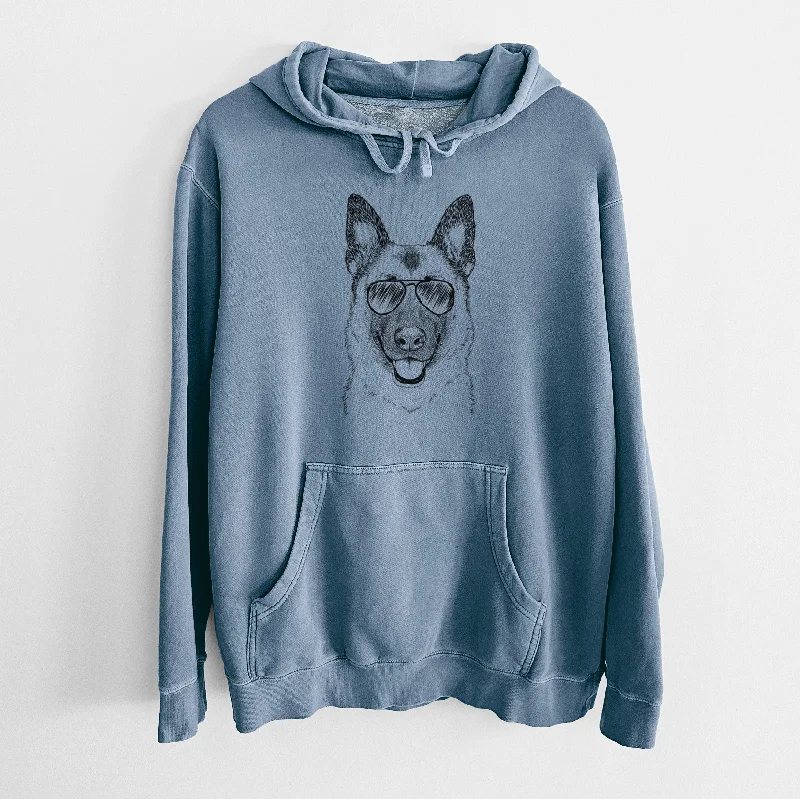 Aviator Trooper the German Shepherd - Unisex Pigment Dyed Hoodie Hoodie with Hem Patch Decorative Personalized