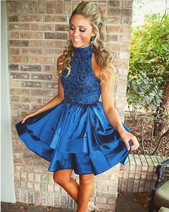 Halter Beaded Sparkly Short Satin Homecoming Dress,Sexy Halter Satin Prom Homecoming Dress Tunics Evening elegant Halter Beaded Sparkly Short Satin Homecoming Dress,Sexy Halter Satin Prom Homecoming Dress Tunics Evening elegant