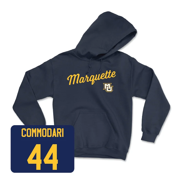 Navy Women's Lacrosse Script Hoodie - Adrianna Commodari Hoodie with Hem Embroidery Detailed Premium