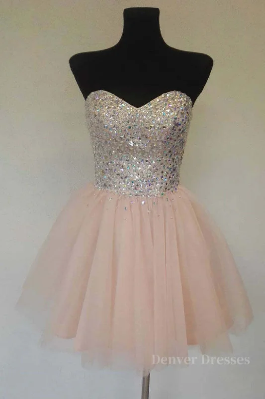 Pink sweetheart tulle short prom dress, homecoming dress Tunics Gym athletic