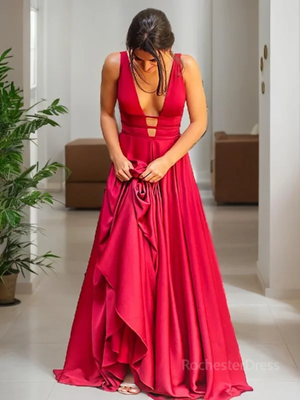 A-Line/Princess V-neck Sweep Train Elastic Woven Satin Evening Dresses With Ruffles Tunics Summer linen A-Line/Princess V-neck Sweep Train Elastic Woven Satin Evening Dresses With Ruffles Tunics Summer linen