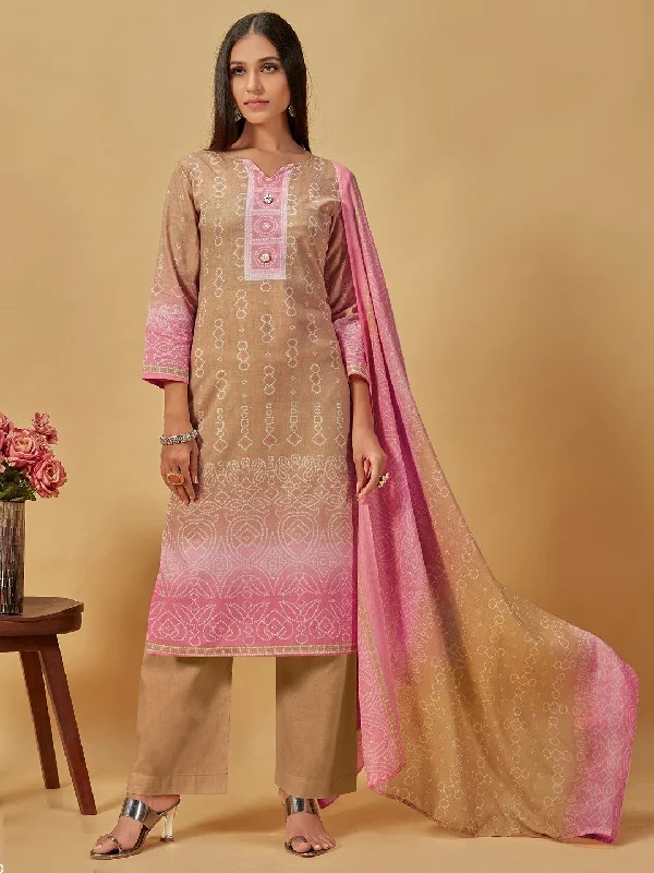 Unstitched Cotton Beige Suit Dress Material for Ladies Tunics Travel practical